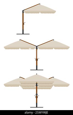 grande ombrellone per bar e caffetterie sulla terrazza o illustrazione vettoriale sulla spiaggia isolata su sfondo bianco Illustrazione Vettoriale