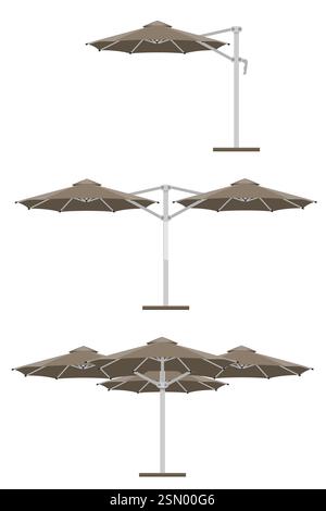 grande ombrellone per bar e caffetterie sulla terrazza o illustrazione vettoriale sulla spiaggia isolata su sfondo bianco Illustrazione Vettoriale