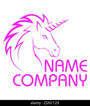 logo unicorno cavallo mitologico con illustrazione vettoriale del corno isolato su sfondo bianco Illustrazione Vettoriale