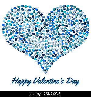 Cuore blu da piccoli cuori. San Valentino sfondo con cuore su sfondo bianco. Elemento Symbol of Love per il modello di matrimonio. Illustrazione Vettoriale