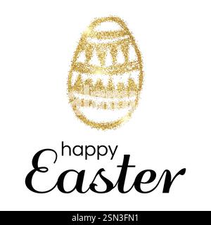 Uovo di Pasqua disegnato a mano con effetto glitter dorato su sfondo bianco. Illustrazione vettoriale Illustrazione Vettoriale