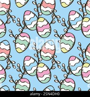 Illustrazione vettoriale con motivo senza cuciture dell'uovo di Pasqua. Illustrazione Vettoriale