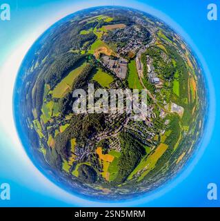 Vista aerea, vista locale di Nierenhof, Bonsfelder Straße e binari ferroviari, area di costruzione Fellerstraße, globo terrestre, immagine fisheye, immagine a 360 gradi, ti Foto Stock