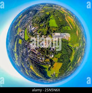 Vista aerea, vista locale di Nierenhof, Bonsfelder Straße e binari ferroviari, area di costruzione Fellerstraße, globo terrestre, immagine fisheye, immagine a 360 gradi, ti Foto Stock