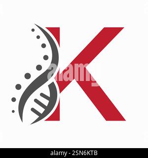 Logo a spirale DNA sulla lettera K per il modello vettore di segnali sanitari Illustrazione Vettoriale