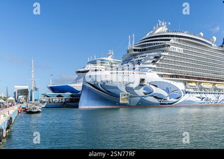22 gennaio 2025 - San Juan Porto Rico - Norwegian prima presso il terminal delle navi da crociera di San Juan Foto Stock