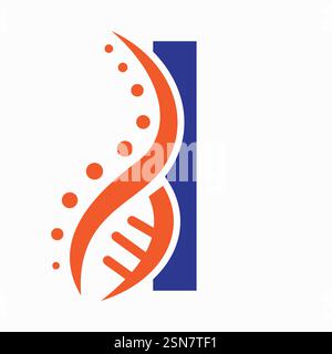 Logo a spirale DNA sulla lettera i per il modello vettore di segnali sanitari Illustrazione Vettoriale