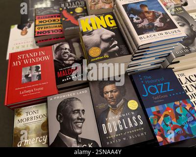 Febbraio è il mese della storia nera negli Stati Uniti. Molte librerie promuovono libri su e da importanti neri americani. Foto Stock