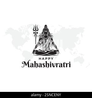 Illustrazione della religione indù Happy Maha Shivratri Festival, Happy Maha Shivratri Greeting, Happy Maha Shivratri Text Typography Design Illustrazione Vettoriale