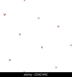 Cuori ripetizione senza cuciture con un piccolo colore di mocha mousse color terra cuori a matita disegnati a mano su sfondo bianco. Semplici e carini San Valentino Foto Stock