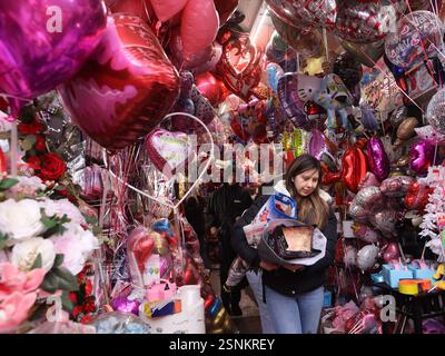 Los Angeles, Stati Uniti. 13 febbraio 2025. La gente visita un mercato dei fiori nel centro di Los Angeles, California, Stati Uniti, il 13 febbraio 2025. Crediti: Qiu Chen/Xinhua/Alamy Live News Foto Stock