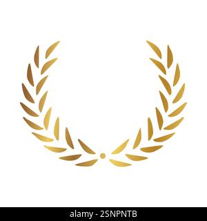 Icona corona d'oro e alloro. Illustrazione piatta vettoriale isolata su bianco Illustrazione Vettoriale