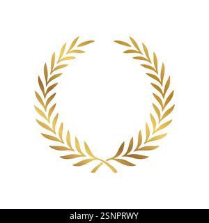 Icona corona d'oro e alloro. Illustrazione piatta vettoriale isolata su bianco Illustrazione Vettoriale