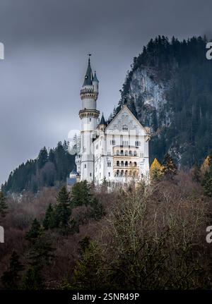 Castello di Neuschwanstein sotto un cielo bavarese Foto Stock