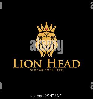 Elegante logo dorato con corona di leone king Illustrazione Vettoriale
