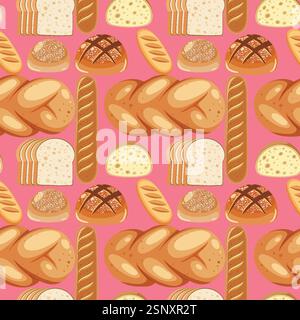 Vari tipi di pane disposti in un motivo senza cuciture Illustrazione Vettoriale