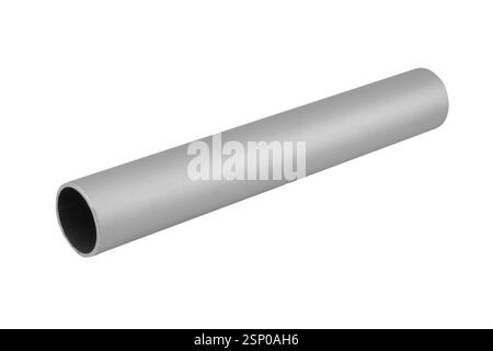 Nuovi tubi in lega di alluminio in acciaio inox zincato lucido di alta qualità. Materiali da costruzione industriali isolati su sfondo bianco. Foto Stock