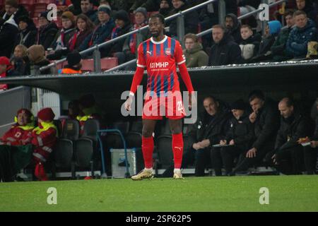 Copenaghen, Danimarca. 13 febbraio 2025. Omar Haktab Traoré di 1. FC Heidenheim in azione durante il Play-off di prima gamba della UEFA Europa Conference League 2024/25 tra F.C. Copenhagen e 1. FC Heidenheim 1846 al Parken Stadium. Punteggio finale; F.C. Copenhagen 1:2 FC Heidenheim 1846 crediti: SOPA Images Limited/Alamy Live News Foto Stock