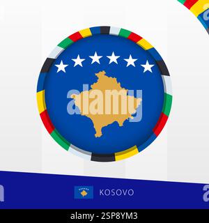 Bandiera del Kosovo con colorato confine circolare. Icona vettoriale. Illustrazione Vettoriale