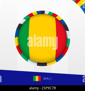 Bandiera del Mali con bordo circolare colorato. Icona vettoriale. Illustrazione Vettoriale