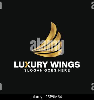 logo astratto delle ali dorate di lusso Illustrazione Vettoriale