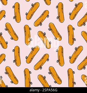 Motivo sportivo senza cuciture. Modello con skateboard. Sport attivo. Design per camere per bambini, vestiti, servizio di rottamazione, carta da imballaggio e copertine. Foto Stock