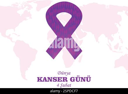 4 Şubat Dünya Kanser Günü. Traduzione: Il 4 febbraio è la giornata Mondiale del cancro. Illustrazione vettoriale. Illustrazione Vettoriale