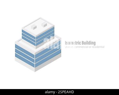 Edificio commerciale e residenziale isometrico. Architettura moderna. Creazione intelligente di risorse di gioco isometriche. Rendering 3d dell'edificio del business center Illustrazione Vettoriale
