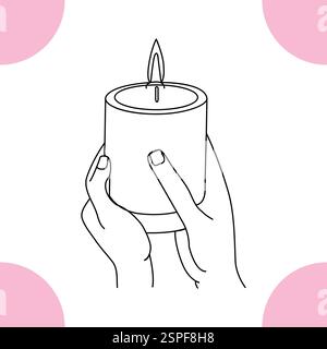 Candle continuous single line art drawing and  one line vector illustration of candle light in the dark Illustrazione Vettoriale