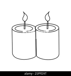 Disegno grafico a linea singola continuo a candela e illustrazione vettoriale a una linea della luce della candela al buio Illustrazione Vettoriale