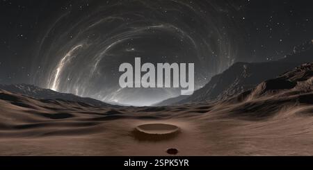 Il paesaggio del pianeta del mercurio. Tramonto su Mercurio con corona di sole. Illustrazione 3D Foto Stock