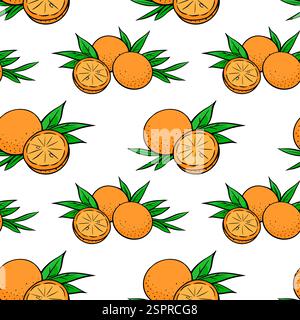 Motivo senza cuciture di arance fresche con foglie Illustrazione Vettoriale