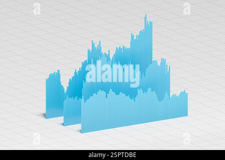 Grafico a barre dei prezzi storici di titoli, azioni, obbligazioni o materie prime o dati finanziari disposti in 3d su sfondo cartaceo su scala. Isometrico im Foto Stock