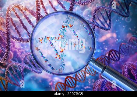 Illustrazione della struttura dell'acido deossiribonucleico (DNA), che porta informazioni genetiche negli organismi viventi. Foto Stock