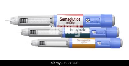 Illustrazione di penne preriempite di semaglutide utilizzate per la gestione del diabete e la perdita di peso. Foto Stock