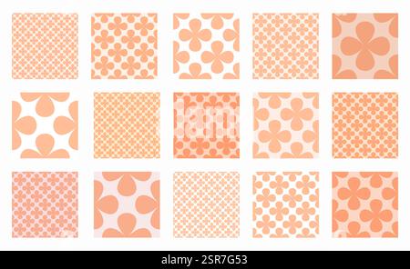 Motivo vettoriale senza cuciture in Peach Fuzz con forme floreali simili a un trifoglio e un design a scacchi. Estetica geometrica minimalista, ideale per mod Illustrazione Vettoriale