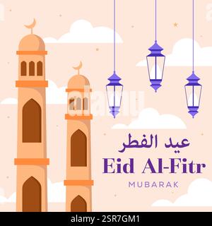 illustrazione eid al fitr mubarak con design piatto Illustrazione Vettoriale