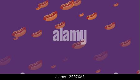 Immagine di hot dog caduta icone su sfondo viola Foto Stock