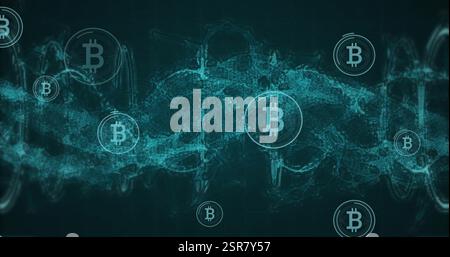 Immagine di bitcoin che si muovono sul filamento di dna Foto Stock