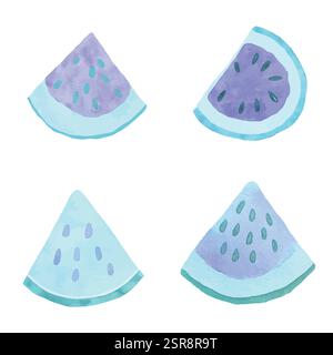 Immagine ad acquerello disegnata a mano di una sezione di anguria disegnata a mano che è stata tracciata e vettorizzata dall'immagine. L'illustrazione è perfetta per qualsiasi esigenza Illustrazione Vettoriale