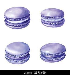 Un'illustrazione ad acquerello disegnata a mano di un set Macaron disegnato a mano, tracciata e vettorizzata dall'immagine. L'illustrazione è perfetta per qualsiasi progetto di progettazione Illustrazione Vettoriale