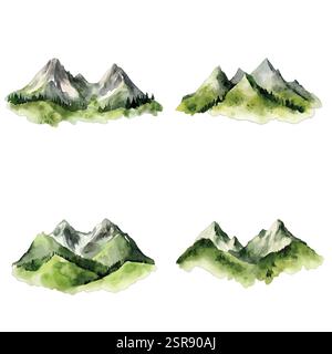 Un'illustrazione ad acquerello disegnata a mano di Mountains Hand-Drawn Illustration Concept, tracciata e vettorizzata dall'immagine. L'illustrazione è perfetta per Illustrazione Vettoriale