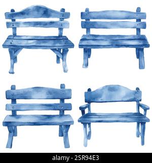 Illustrazione ad acquerello disegnata a mano di illustrazioni ad acquerello disegnate a mano di banchi in legno tracciati e vettorizzati. L'illustrazione è Illustrazione Vettoriale