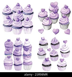 Un'illustrazione ad acquerello disegnata a mano di Cupcakes, un set di acquerelli disegnati a mano, tracciato e vettorizzato dall'immagine. L'illustrazione è perfetta per qualsiasi de Illustrazione Vettoriale