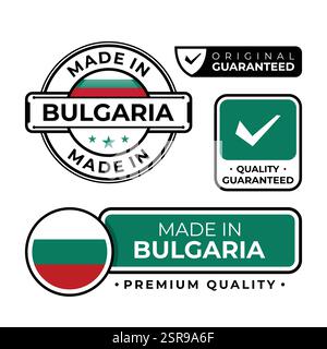 Badge bundle Made in Bulgaria simbolo di etichetta isolato su sfondo bianco. Illustrazione vettoriale Illustrazione Vettoriale