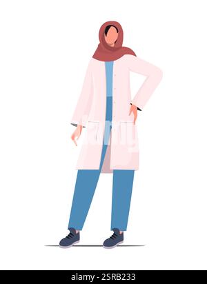 Giovane donna musulmana in hijab, uniforme medica e stetoscopio su sfondo bianco. Professionista medico. Illustrazione vettoriale non generata ai Foto Stock