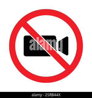Simbolo rosso non proibito per la videografia o la fotografia. Registrazione immagine vettoriale icona non consentita. Nessuna raccolta del logo delle icone di divieto di ripresa. Illustrazione Vettoriale