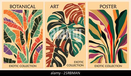 Set di poster botanici astratti di ispirazione retrò. Illustrazione Vettoriale