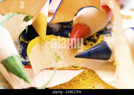 Matite affilate e trucioli di legno, polonia Foto Stock