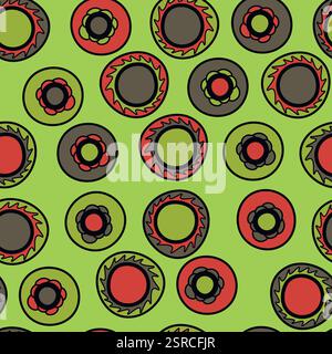 Pattern senza giunture con ornamento geometrico aborigeno. Etnico tribale sfondo di colore arrotondato. Afican, australian motyph. Pittura a punti. Vettore Illustrazione Vettoriale